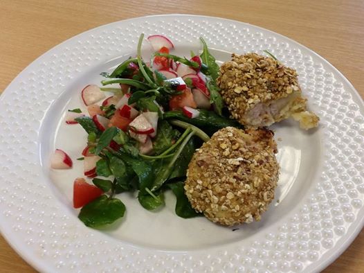 Skirlie balls with salad